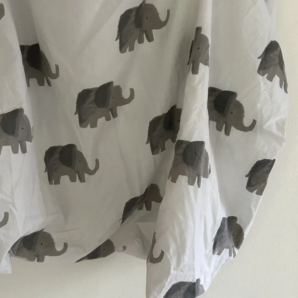 Crate & Barrel Kids Baby Crib Fitted Sheet Elephant Excursion Print 100% Cotton